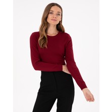 Pierre Cardin Kadın Bordo Slim Fit Basic Kazak 50300769-VR014