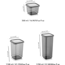 24'lü Kare Erzak Saklama Kabı Seti Antrasit 8x (0,50 lt-1,10 lt -1,70 lt) Etiketli
