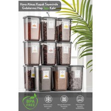 Mina 12'li Etiketli Büyük Boy Kare Erzak Saklama Kabı Seti Antrasit 12 x 1.10 lt