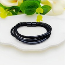 Siyah Çelik Kordon Mıknatıs Kilit Kadın Bileklik