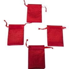Özer Kutu Saten & Parlak Kese Kırmızı 25 Adet 9X12 cm Takı, Altın Kesesi (Ipli & Büzgülü)