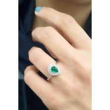 Ose Shop Sky Diamond Green Creative Rubies 925 Ayar Gümüş Damla Yüzük