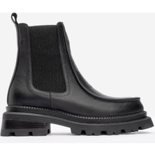 Kadın Kalın Taban Casual Chelsea Bot Gerçek Deri Rc 37509 Siyah