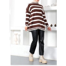 Vaniza Standart Beden Çizgili Uzun Kollu Triko Tunik