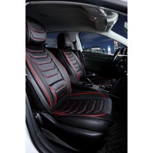 
renault Megane 4 Hb Uyumlu Yarı Deri Oto Koltuk Kılıfı Ön-Arka Set Eyfel Series Siyah-Kırmızı