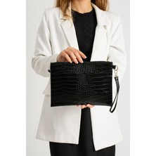 Defnella Kroko Desenli El Askılı Portföy Clutch Çanta