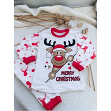 Bilge Trend Merry Christmas Baskılı Yılbaşı Yeni Yıl Etnik Desen Geyikli Çocuk Pijama Takım