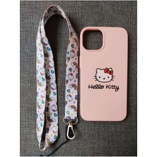 Lucek Cases iPhone 14 Pro Max Hello Kitty Tasarım Pembe Lansman Telefon Boyun Askılı Set Kılıf