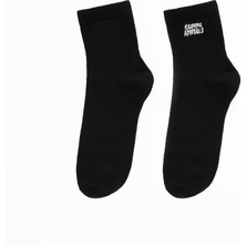 2'li Paket Pamuklu Unisex Tenis Çorap Logo Nakışlı Lime Yeşili - Siyah