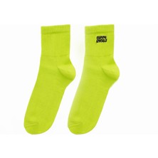 2'li Paket Pamuklu Unisex Tenis Çorap Logo Nakışlı Lime Yeşili - Siyah