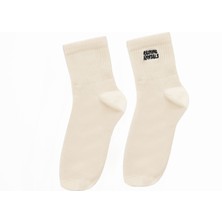 Raining Animals 2'li Açık Renk Paket Pamuklu Unisex Tenis Çorap Logo Nakışlı Krem - Lime Yeşili