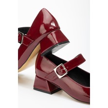 İnfon Ayakkabı Marketi ST-006 Bordo Rugan Günlük 4 cm Topuklu Bayan Ayakkabı