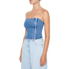 Forever 21 Straplez Yaka Denim Bluz