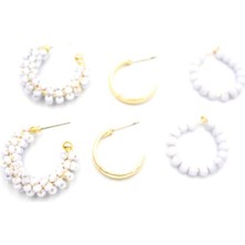 Royaleks Boncuklu Küpe Seti - Beyaz