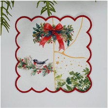 Deco Çatlak Desen Kuşlu Yılbaşı Konsept Tasarım Nakış Kenar Kokteyl Peçetesi Yıkanabilir 1 Adet