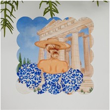 Deco Sulu Boya Mavi Elbiseli Kadın Desenli Yıkanabilir Kumaş  Kokteyl Peçetesi 1 Adet