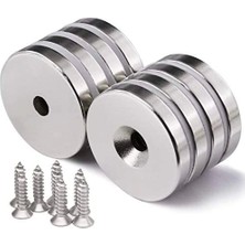 Open Cart Yeni Kr 25 x 10 / 5 x 5.5 mm Havşa Delikli Neodyum Mıknatıs - Güçlü N35 Nikel Kaplama Magnet