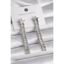 Clariss Pirinç Gümüş Renk Yıldız Model Su Yolu Zirkon Taş Kadın Küpe