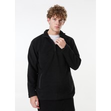 Siyah Erkek Dik Yaka Relaxed Polar Sweatshirt C4WM-SWT4201