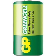 GP Greencel R20 Kalın D Boy Çinko Pil 20'li Paket GP13-2S2