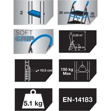 Katlanabilir 2 Basamaklı Çelik Merdiven Geniş Basamaklı Kilitli Mavi CG020