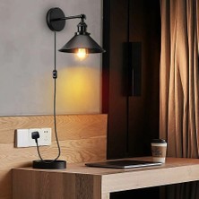 Riolight Retro1,vintage1, Rustik1 Siyah Metal 1XE27 Hareketli Başlık Fişli,kablolu Aplik ÇAP:23CM