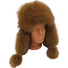 AbbasShop Deri  Tilki Kürklü Ushanka Şapka Erkek Kadın Şapka Bere Kahve