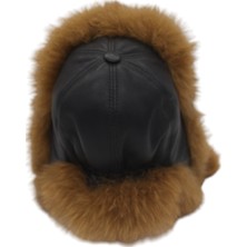 AbbasShop Deri  Tilki Kürklü Ushanka Şapka Erkek Kadın Şapka Bere Kahve