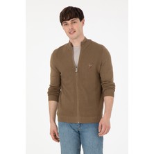 U.S. Polo Assn. Haki Erkek Kolsuz Hırka %100 Pamuk Tek Cepli Slim Fit Günlük Stil