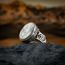 Vevasilver Beyaz Havlit Taşı Gümüş 925 Ayar Erkek Yüzük