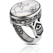 Vevasilver Beyaz Havlit Taşı Gümüş 925 Ayar Erkek Yüzük