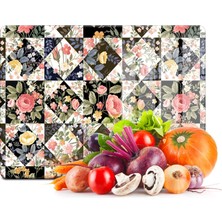 Decovetro Cam Kesme Tahtası ve Sunum Tablası Karışık Çiçek Desenli 20xx30 Cm