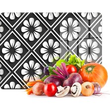 Decovetro Cam Kesme Tahtası ve Sunum Tablası Siyah Çini Desenli