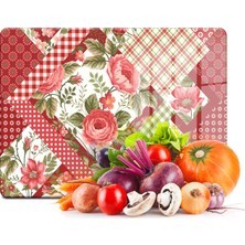 Decovetro Cam Kesme Tahtası ve Sunum Tablası Karışık Gül Desenli