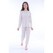 Minimal Çiçek Detaylı Mavi Kız Çocuk Pijama Takımı