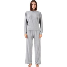 Pjs Kadın Gri Bol Paça Pijama Takımı 26043