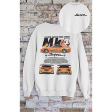 Fuddy Moda Unisex Supra Mk4 Sırt Baskılı Kapüşonsuz Sweatshirt, Oversize Yarış Araba Baskılı Sweatshirt