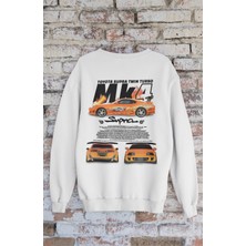 Fuddy Moda Unisex Supra Mk4 Sırt Baskılı Kapüşonsuz Sweatshirt, Oversize Yarış Araba Baskılı Sweatshirt