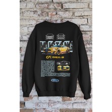 Fuddy Moda Unisex Mus-Tang Gen6 Sırt Baskılı Kapüşonsuz Sweatshirt, Oversize Yarış Araba Baskılı Sweatshirt