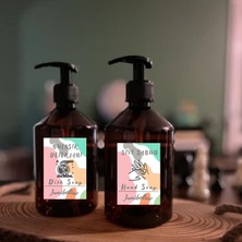 JUNIBELIW 2li Set Renkli Etiket Amber Mika Plastik Şişe Bulaşık Deterjanlık Sıvı Sabun 2x500ml