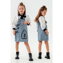 Miniğimin Cicileri Magic Yaka Fiyonk Detaylı Kız Çocuk jile takım - Mavi