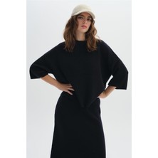 Lacivert Kısa Kollu Triko Kazak