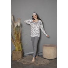 Çiçek Desenli Uzun Kollu Kadın Pijama Takımı Tekten 200