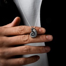 Ebrar Silver Gümüş Ammonit Kolye 925 Ayar Gümüş Unisex Ammonit Figürlü Kolye Salyangoz Model Kolye Deniz Kabuğu