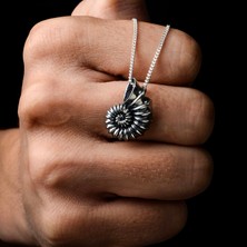 Ebrar Silver Gümüş Ammonit Kolye 925 Ayar Gümüş Unisex Ammonit Figürlü Kolye Salyangoz Model Kolye Deniz Kabuğu