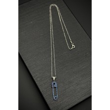 Frnch 925 Ayar Gümüş Çengelli Iğne Model Lacivert Zirkon Taşlı Erkek Kolye FRJ30759-859-L2