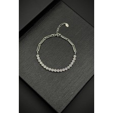 Frnch 925 Ayar Gümüş Zirkon Taşlı Beyaz Renk Tennis Erkek Bileklik FRJ12243-3243-A