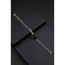 Frnch 316L Çelik Italyan Model Zirkon Taşlı Gümüş-Siyah Renk Erkek Bileklik FRJ12267-3267-AB2