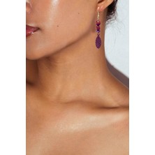 Sallantılı Kadın Küpesi, Kaplangözü Doğal Taşlı, Antik Sarı Yaprak Formunda Aparatlı Kadın Küpesi