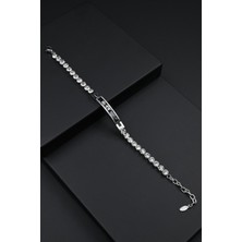 Frnch 316L Çelik Italyan Model Zirkon Taşlı Gümüş Renk Erkek Bileklik FRJ12269-3269-A